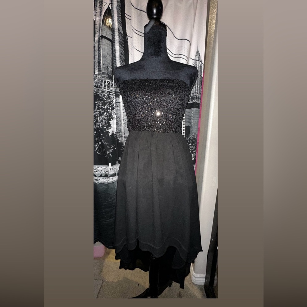 Forever21 Black High Low Sequin Chiffon Dress Size Small